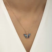 Gümüş Rose Antrasit Kaplangözü Taşlı Kelebek Kolye SL4240 thumbnail 4