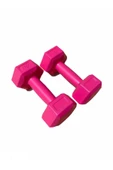 SHOPHANGAR Fuşya Pembe Plastik Köşeli 1kg 2 Adet Mini Plates Fitness Seti Mini Dambıl Seti - 5
