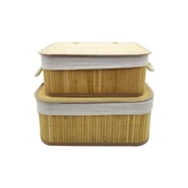KRD HOME BAMBU DİKDÖRTGEN KAPAKLI 2'Lİ SEPET KRD-5816 - 1