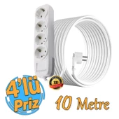 Kablolu 4'lü Topraklı Grup Priz Fiş Çoğaltıcı 10 Metre Çoklu Uzatma Kablosu Anahtarsız Monofaze - 1