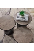 Kagu Boston Mdf 3'lü Sehpa Yuvarlak Ahşap ve Metal Ayak - 2