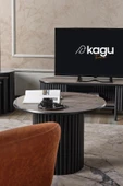 Kagu Boston Mdf Metal Orta Sehpa Gri Yuvarlak Ahşap Siyah Metal - 3