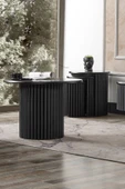 Kagu Boston Mdf Metal Orta Sehpa Gri Yuvarlak Ahşap Siyah Metal - 4