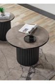 Kagu Boston Mdf Metal Orta Sehpa Gri Yuvarlak Ahşap Siyah Metal - 2