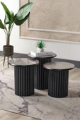 Kagu Boston Mdf 3'lü Sehpa Yuvarlak Ahşap ve Metal Ayak - 1