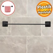 Plastik Havluluk Yapışkanlı Siyah Banyo Lavabo Mutfak Uzun Kağıt Bez Havlu Askısı Kağıtlık 39 cm thumbnail 1