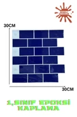 Renkli Duvarlar 30×30cm Safir Tuğla Epoksi 1 Adet 3D Yapışkanlı Duvar Kaplama Paneli Mutfak Banyo Salon Ofis Döşeme thumbnail 3