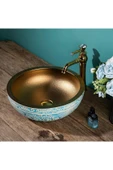 Banyo Çanak Lavabo Bataryası Gold Renk Taşlı Model 7 Yıl Garantili Ithal thumbnail 3