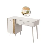 2242 LOVE AYNALI(AHŞAP AYAKLI)MDF PROFİL ÇERÇEVELİ ÇEKMECELİ KAPAKLI 120CM MAKYAJ MASASI BEYAZ-YUNUS - 6