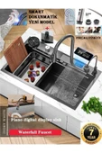Dijital Eviye Seti Dokunmatik Smart Teknolojik Antrasit Çelik 9 Fonksiyon Full Set Ithal 75x46cm - 1