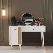 2242 LOVE AYNALI(AHŞAP AYAKLI)MDF PROFİL ÇERÇEVELİ ÇEKMECELİ KAPAKLI 120CM MAKYAJ MASASI BEYAZ-YUNUS - 4