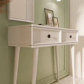 6020 LUNA (AHŞAP AYAKLI) MDF PROFİL ÇERÇEVELİ 2 ÇEKMECELİ AYNALI DRESUAR BEYAZ - 6