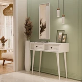 6020 LUNA (AHŞAP AYAKLI) MDF PROFİL ÇERÇEVELİ 2 ÇEKMECELİ AYNALI DRESUAR BEYAZ - 1