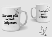 Baskılı Porselen Kupa Bardak Çift Taraflı Baskı 1 Adet Kuş - 1