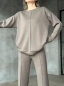 Osy Modal Yumuşak dokulu Kumaş Bisiklet Yaka Takım- Gri thumbnail 2