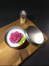 %100 Doğal Soya Wax Dekoratif Teneke Mum (Yapraklı Gül) - 1