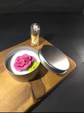 %100 Doğal Soya Wax Dekoratif Teneke Mum (Yapraklı Gül) - 2