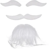 Beyaz Renk Kendinden Yapışkanlı Takma Sakal Bıyık ve Kaş Seti - 2