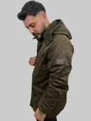 Erkek Kapüşon Çıklamlı İçi Kürklü Kanvas Haki Parka Kaban - 2
