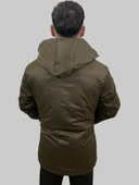 Erkek Kapüşon Çıklamlı İçi Kürklü Kanvas Haki Parka Kaban - 4