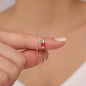 925 Ayar Gümüş Kırmızı Taşlı Elma Kolye - 1