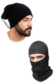 Polar Termal Kar Maskesi ve İpli Boyunluk Bere Siyah Set thumbnail 1