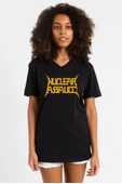 Nuclear Assault Lettern Siyah Kadın V yaka Tshirt - 1
