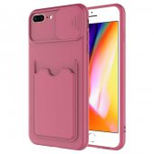 Apple iPhone 8 Plus Kılıf Deri Görünümlü Kartlıklı Kamera Korumalı - 4