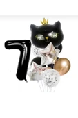 7 yaş siyah kara kedi kafa folyo balon seti 100 cm - 1