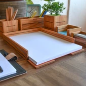 Woodsaka 3Line A4 Kağıt ve Evrak Tepsisi- Kiraz Ağacından thumbnail 4