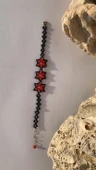 Kırmızı Ve Siyah Renkli Yıldız Desenli Miyoki Boncuk Bileklik El Yapımı Hediyelik - 3