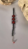 Kırmızı Ve Siyah Renkli Yıldız Desenli Miyoki Boncuk Bileklik El Yapımı Hediyelik - 5