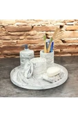 Endüstriyel Tarzda Mermer Desenli Beton Banyo Aksesuar Seti (5 Parça) - 1