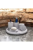 Endüstriyel Tarzda Mermer Desenli Beton Banyo Aksesuar Seti (5 Parça) - 2