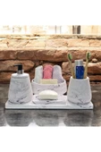 Doğal Görünümlü Mermer Esintili Beton Banyo Aksesuar Seti (5 Parça) - 2