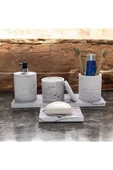 Çizgili Mermer Desenli Beton Banyo Aksesuar Seti (5 Parça) - 4
