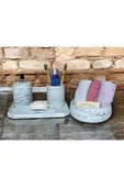 Geometrik Mermer Desenli Beton Banyo Aksesuar Seti (5 Parça) - 2