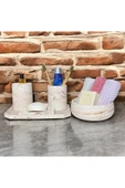 Geometrik Mermer Desenli Beton Banyo Aksesuar Seti (5 Parça) - 1