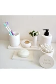 Marble Kırık Beyaz Beton Banyo Seti Tuvalet Wc Sıvı Sabunluk Diş Fırçalığı Beton Aksesuar Takım - 2