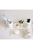 Marble Kırık Beyaz Beton Banyo Seti Tuvalet Wc Sıvı Sabunluk Diş Fırçalığı Beton Aksesuar Takım - 1