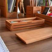 Woodsaka 3Line Yatay Kalemlik - Takı ve Araç & Gereç Saklama Kutusu - Kapaklı - Kiraz - 8