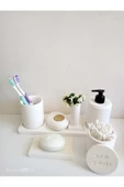 Marble Kırık Beyaz Beton Banyo Seti Tuvalet Wc Sıvı Sabunluk Diş Fırçalığı Beton Aksesuar Takım - 5