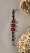Turuncu Ve Siyah Renkli Yıldız Desenli Miyoki Boncuk Bileklik El Yapımı Hediyelik - 3