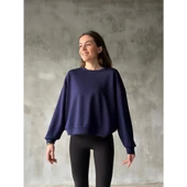 Osy Modal Yumuşak Dokulu Kumaş Bisiklet Yaka Oversize Sweatshirt - Lacivert - 2