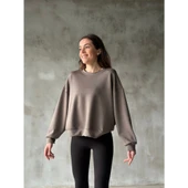 Osy Modal Yumuşak Dokulu Kumaş Bisiklet Yaka Oversize Sweatshirt - Gri - 2