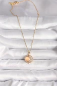 Gold Renk Zirkon Taşlı Turuncu Sedefli Hilal Model Kadın Kolye - EBJ250118W30760 thumbnail 2