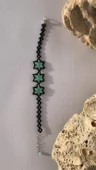 Su Yeşili Ve Siyah Renkli Yıldız Desenli Miyoki Boncuk Bileklik El Yapımı Hediyelik - 3