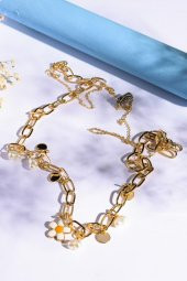 Gold Papatya Kolye, Charm Kolye, 2li Kolye Seti - 2