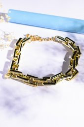 Gold Dikdörtgen Kalın Zincir Kolye, Choker Kolye - 2
