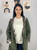 Kadın Kapüşonlu Leopar Astarlı Haki Trençkot - 6
